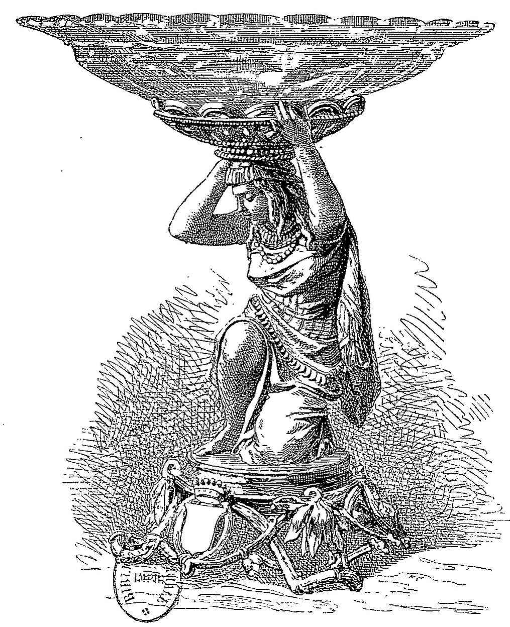 Comport with Native American figure, engraving after Émile Carlier